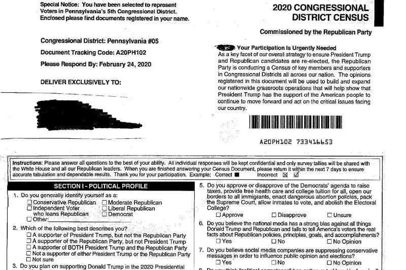 Philadelphia suburbs hit with fake Cenus forms from Republican National