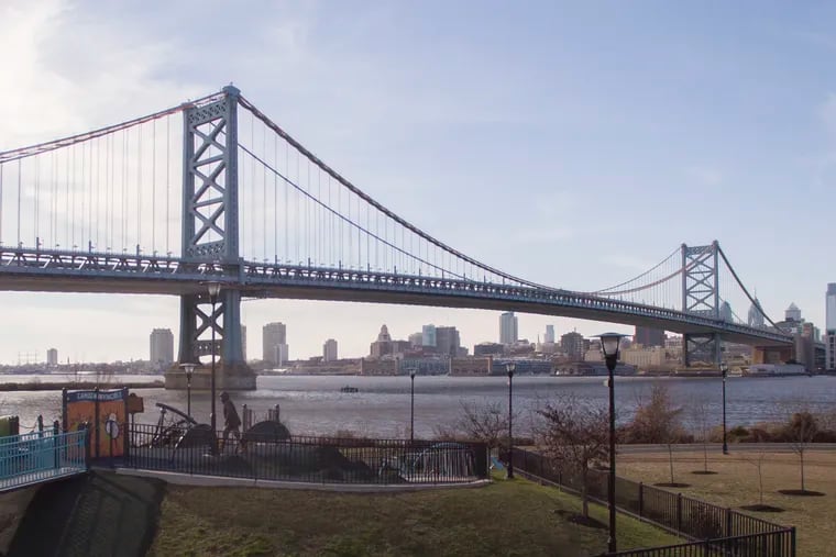 The Ben Franklin Bridge and Delaware River is photographed from Cooper's Poynt Park in Camden, NJ on Wednesday, Jan. 19, 2022.