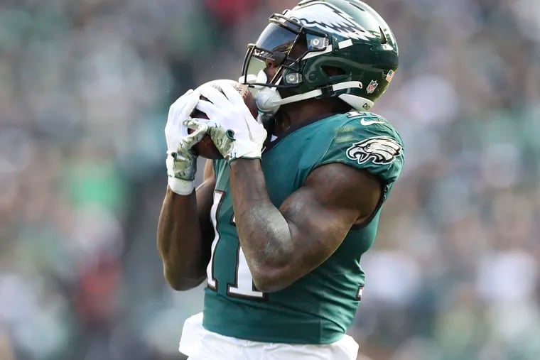 A.J. Brown hints at Eagles 'Batman' wide receivers using a cape for TD  celebrations #shorts 