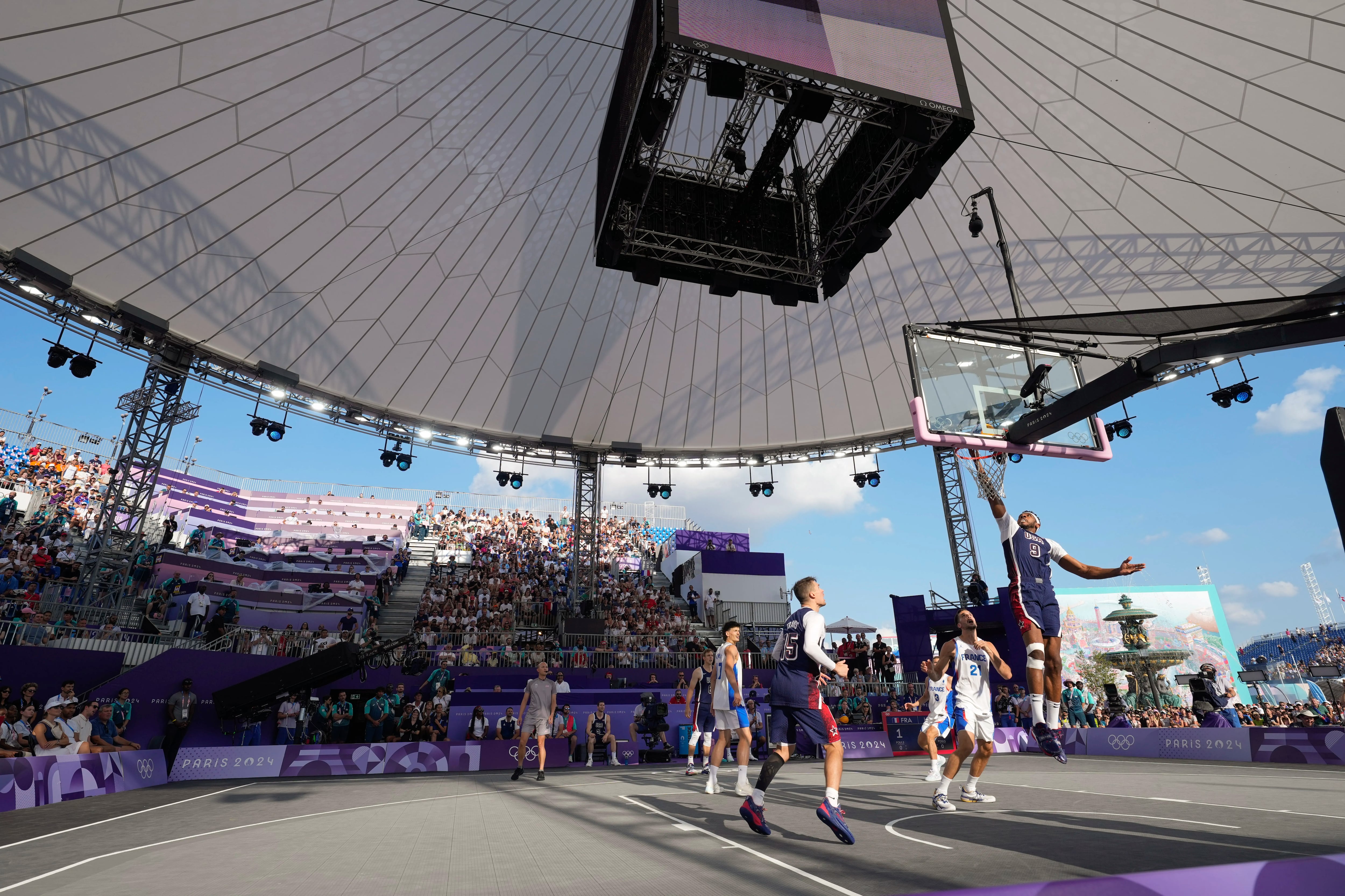 Action at the 3x3 basketball venue. Unfortunately, the U.S. men's team didn't make the medal rounds.