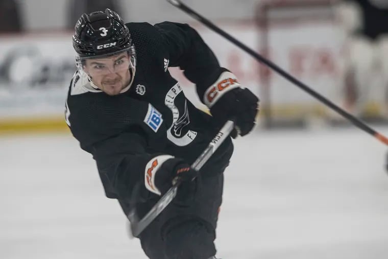 Defenseman Helge Grans practicing at last year's rookie camp in Voorhees.