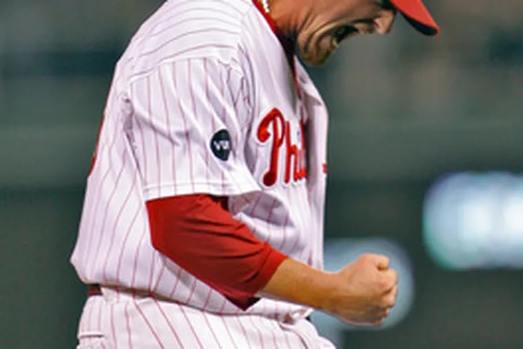 Phillies&#0039; Brett Myers after getting game-ending strikeout.