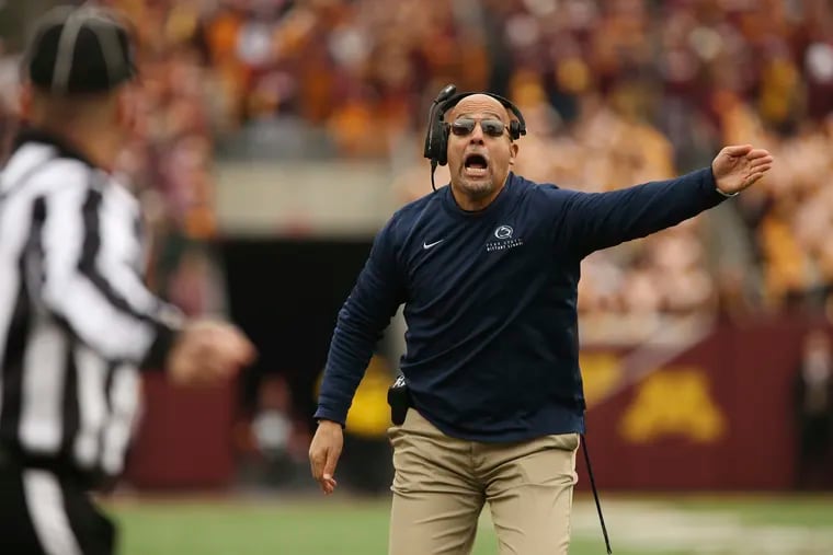 Penn State head coach James Franklin shouts in the game against Minnesota on Saturday.