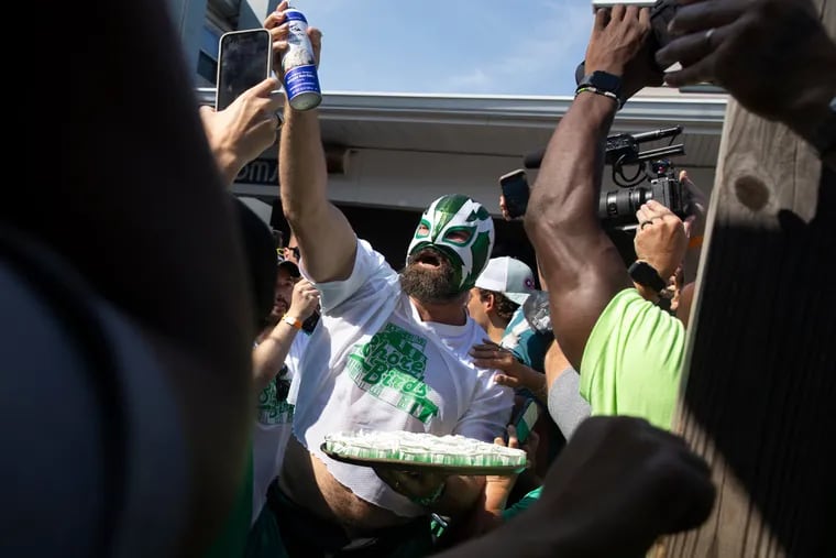 Jason Kelce arrives at the bar during the Jason Kelce Beach Bash in support of the Eagles Autism Foundation at Ocean Drive in Sea Isle City, N.J. on Wednesday.