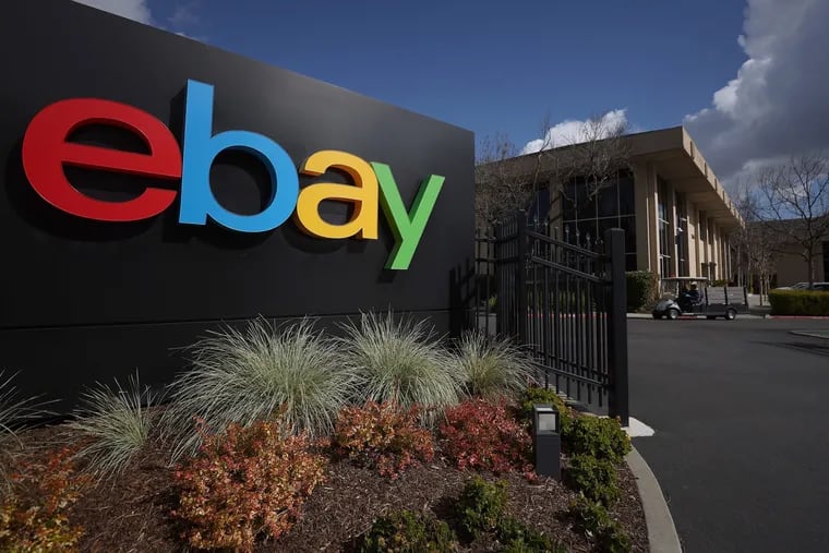 A sign outside eBay headquarters in 2023 in San Jose, California.