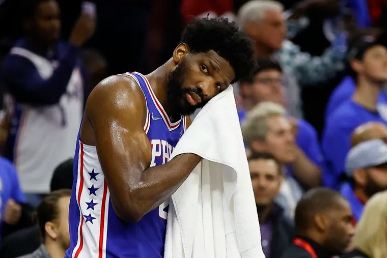 Joel Embiid Red Philadelphia 76ers Game-Used #21 Statement Jersey Worn  During the Fourth Quarter of the Game vs. Miami Heat on May 8 2022 - Size  54+4