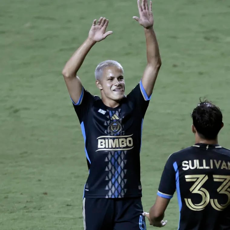 Cavan Sullivan (left) became the youngest player to play in a game in MLS history when he debuted for the Union on July 17.