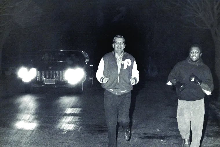 Joe Hand Sr. on an early morning run with Joe Frazier while he was preparing for his legendary fight with Muhammad Ali in 1971.