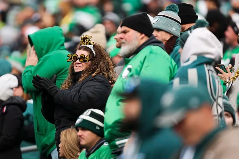 Eagles fans dressed for the New Year during a game against the Arizona Cardinals on Dec. 31 at Lincoln Financial Field.