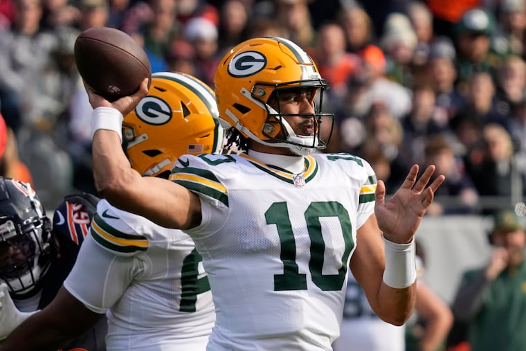 Green Bay Packers' Jordan Love throws during the first half of an NFL football game against the Chicago Bears Nov. 17 in Chicago.