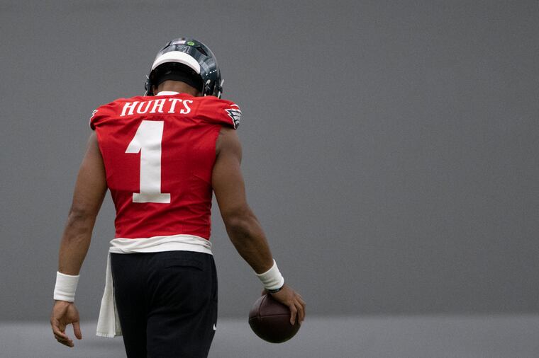 Jalen Hurts during practice at the Novacare Complex Friday. 