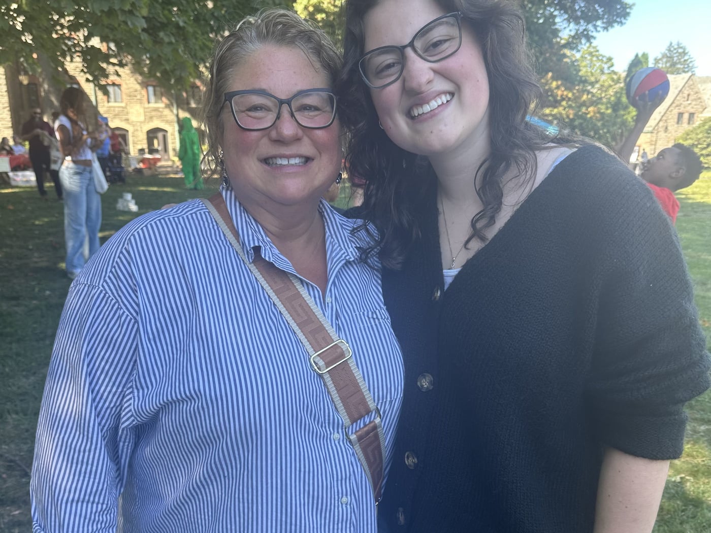 Gina Madron, an alumna of Rosemont College, on campus with her daughter, Lucia, now a student there.