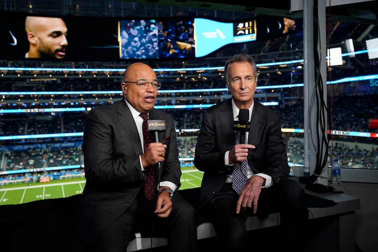 "Sunday Night Football" announcers Mike Tirico and Cris Collinsworth.