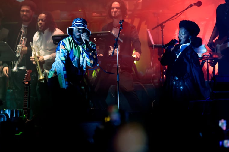 The Fugees reunite as Wyclef Jean (left) joins  Ms. Lauryn Hill on stage during the Roots Picnic Philadelphia at The Mann in Fairmount Park on Sat. June 3, 2023.