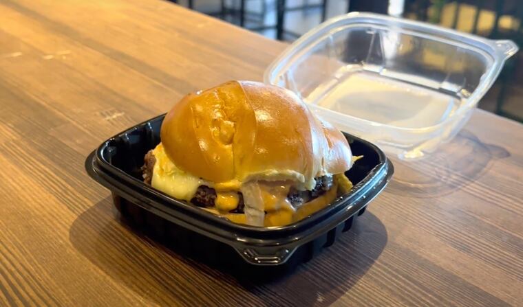 A cheeseburger from 1883 Burger Co. concession stand at Citizens Bank Park.