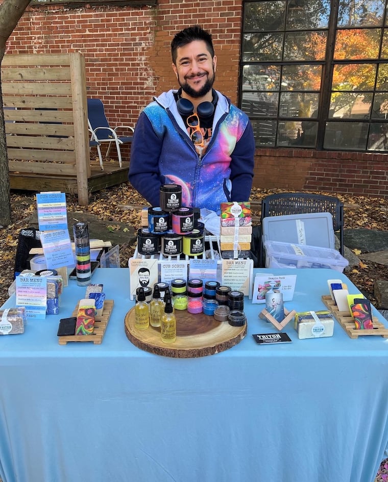 Triton Soap offers handmade soap bars, moisturizing oils, and scrubs at Philly Queer Flea.