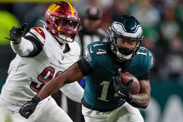 Eagles running back Kenneth Gainwell running the ball against the Washington Commanders.