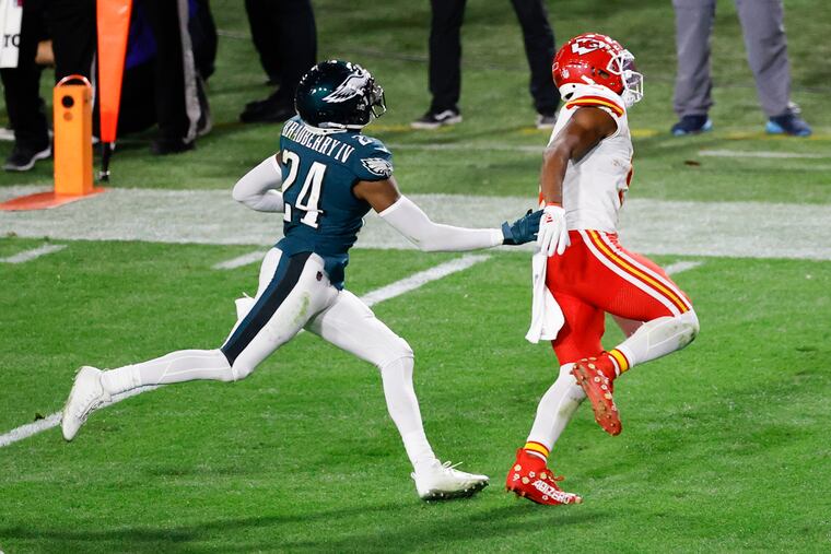 James Bradberry (left) and the Eagles are gearing up for a rematch of Super Bowl LVII