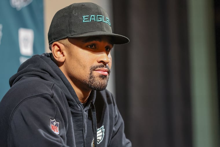 Eagles quarterback Jalen Hurts speaks to the media at the NovaCare Complex in Philadelphia on Thursday, Dec. 21, 2023.