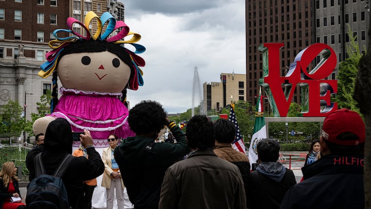 As part of Mexican Week, people gathered at Love Park to see  Lele. A 13-foot-tall handmade doll that represents Mexico's Otomi native communities of Amealco, in Querétaro.