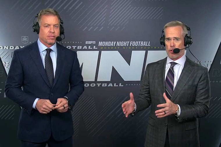 ESPN "Monday Night Football" announcers Troy Aikman (left) and Joe Buck.