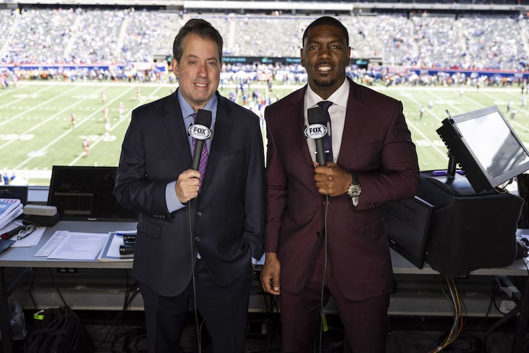 Fox Sports announcers Kenny Albert (left) and Jonathan Vilma.