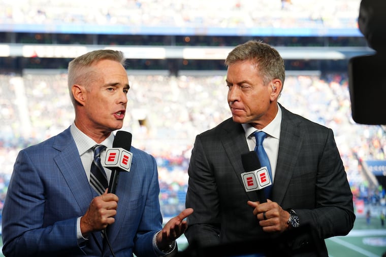 ESPN "Monday Night Football" announcers Joe Buck (left) and Troy Aikman.