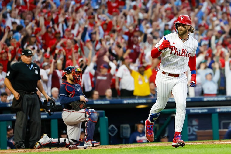 Phillies fans cheer Bryce Harper during Game 3 Wednesday night. 