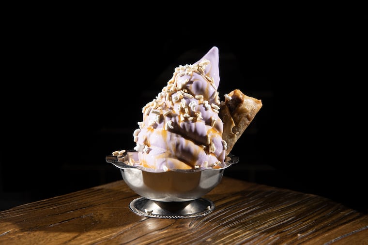 The Ube Sundae (purple yam ice cream, coconut caramel, puffed rice) at Tabachoy,  932 S. 10th St. on Feb. 15, 2023.