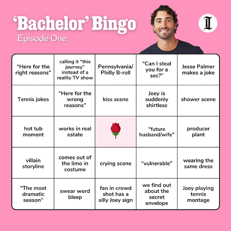 This season of ABC's 'The Bachelor' stars Joey Graziadei of Collegeville. We've made a bingo card to follow along with the first episode.