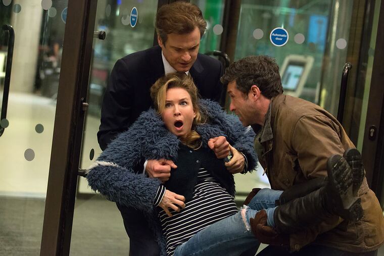 Renée Zellweger in the title role of "Bridget Jones's Baby," with beaus played by Patrick Dempsey (right) and Colin Firth.