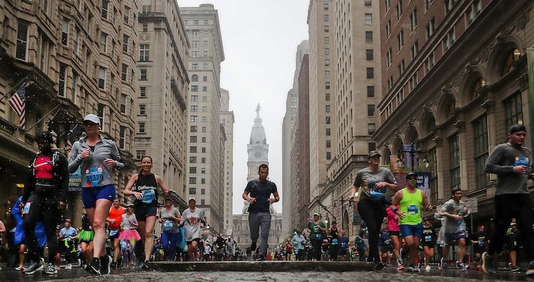 Runners pass Walnut Street during the 43rd annual Independence Blue Cross Broad Street Run in Philadelphia, Pa on Sunday, April 30, 2023.