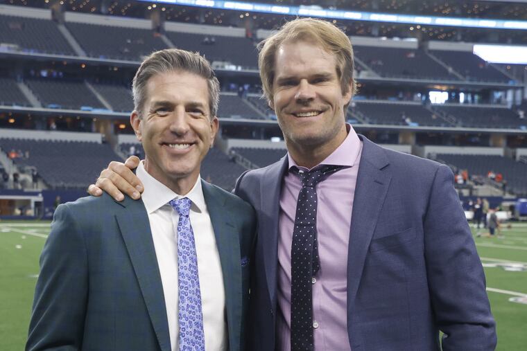 Fox Sports announcers Kevin Burkhardt (left) and Greg Olsen.