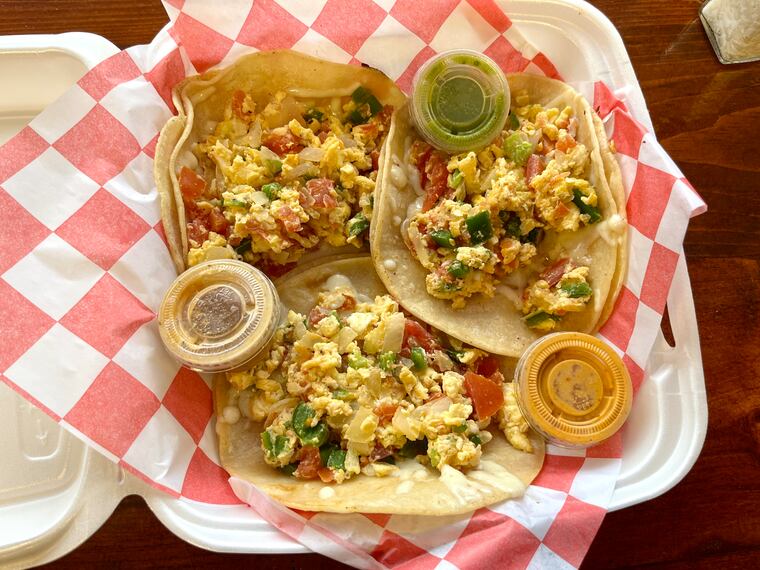 La Catrachita, a food truck turned brick-and-mortar shop near the Columbus Boulevard Wawa, is open 24/7. Breakfast, including these tacos, is served 5 a.m. to noon.