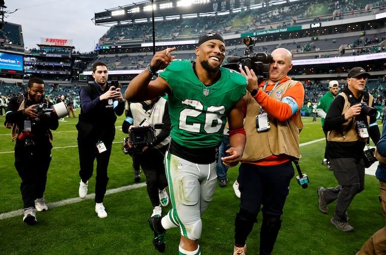 Philadelphia Eagles running back Saquon Barkley set an Eagles franchise record with 2,005 rushing yards and came 101 yards from setting a new NFL record.