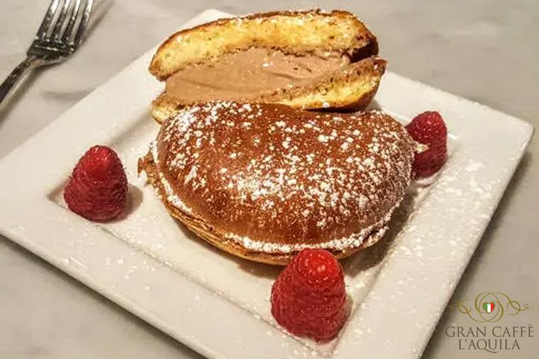 Brioche con gelato, the "Italian ice cream sandwich," at Gran Caffe L'Aquila in Philadelphia.