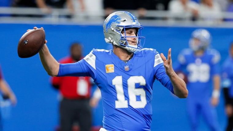 Detroit Lions quarterback Jared Goff throws against the Jacksonville Jaguars during the second half of an NFL football game Nov. 17.