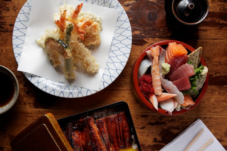 Shrimp tempura, unaju, and chirashi at Sagami in Collingswood, N.J., on Sept. 5, 2024.