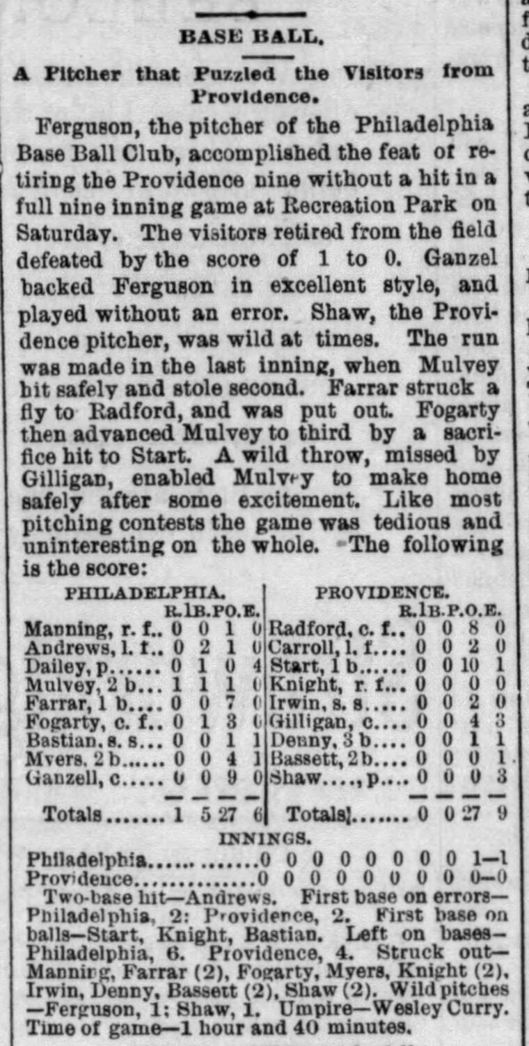 Charlie Ferguson threw a no-hitter on Aug. 29, 1885.