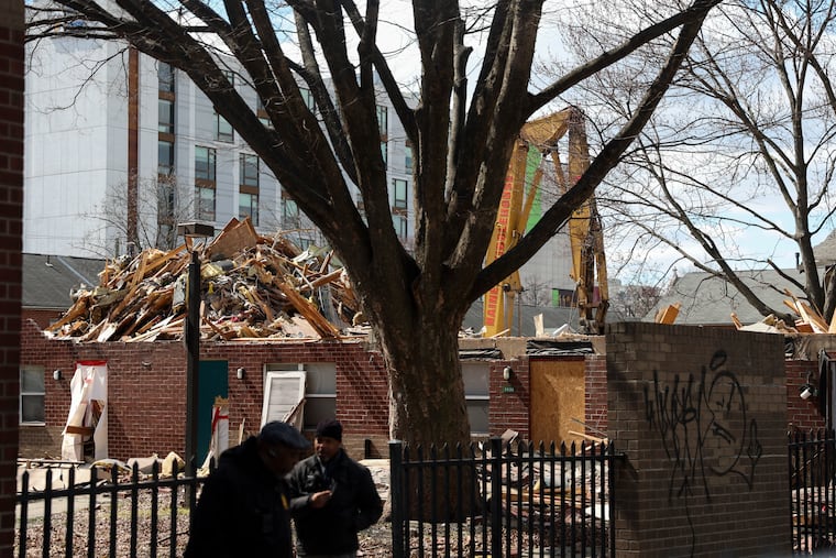 Demolition began on the University City Townhomes in West Philadelphia in March.