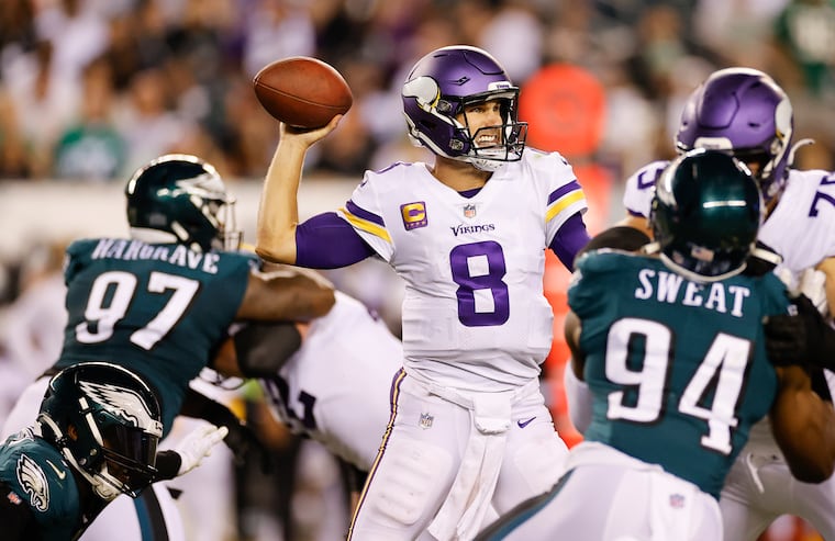 Minnesota Vikings quarterback Kirk Cousins during his three-interception performance against the Eagles on Sept. 19, 2022.