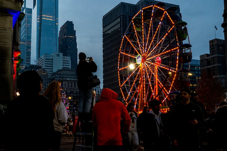 The Ferris wheel at City Hall during the 2023 Christmas Village. The Ferris wheel returns this year for Philly's 17th annual Christmas Village.