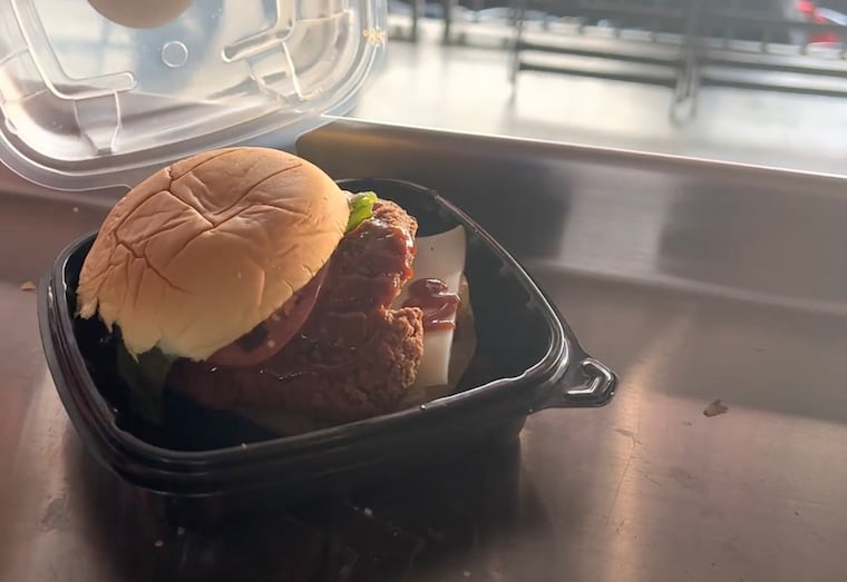 A chicken sandwich from Colbie's Southern Kissed Chicken concession stand at Citizens Bank Park.