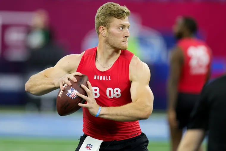 Kentucky quarterback Will Levis has been a betting long shot to be selected first overall in the 2023 NFL Draft for the past several months. However, with two days until the draft starts, Levis has risen to the No. 2 spot behind Alabama quarterback Bryce Young. (Photo by Stacy Revere/Getty Images)