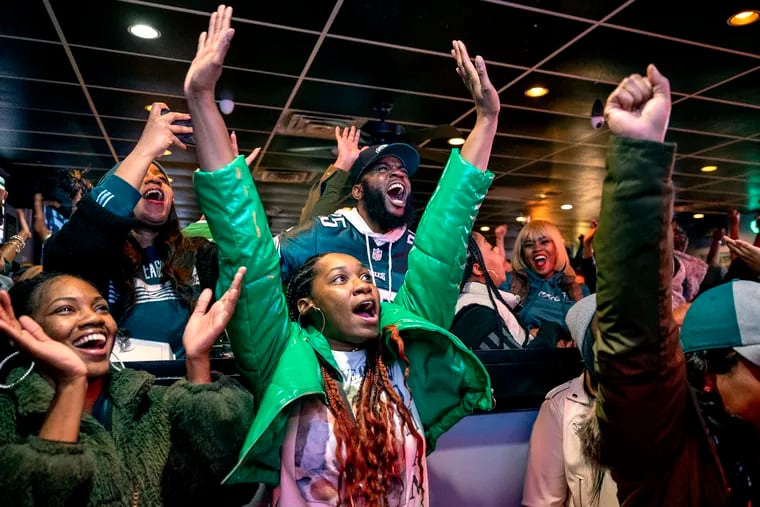 Fans celebrate at Reale’s Sports Bar and Grill at Frankford and Cottman in Mayfair Sunday, Jan. 29, 2023 as the Eagles defeat the San Francisco 49ers in the NFC Championship.