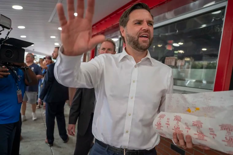 Sen. JD Vance gets a cheesesteak at Pat’s in South Philadelphia.