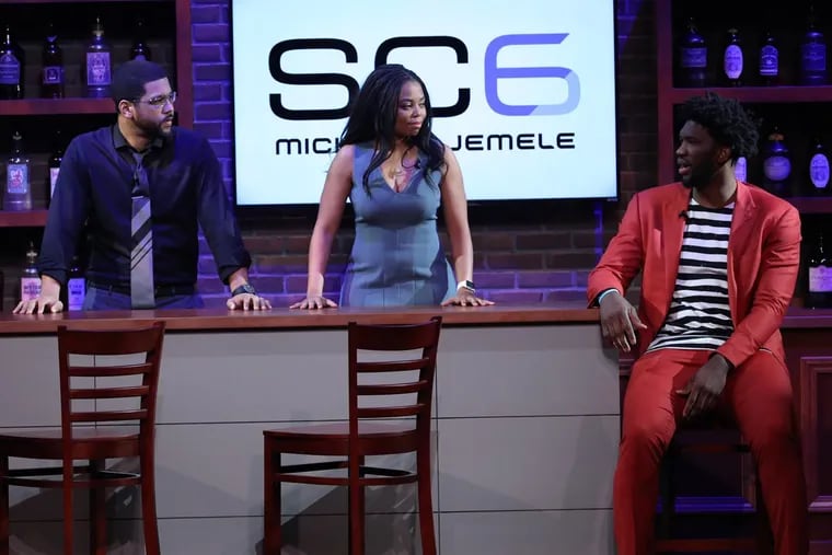 Sixers star Joel Embiid (right) helped promote the launch of ESPN’s ‘SC6’ last May. A little less than a year after launching the show, hosts Michael Smith and Jemele Hill are out, and it’s unclear who will replace them.