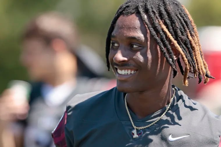 St. Joseph's Prep’s Omillio Agard, seen here on the sidelines during the a scrimmage against St. John's College High School on Aug. 20, 2022, announced his college decision Saturday night.