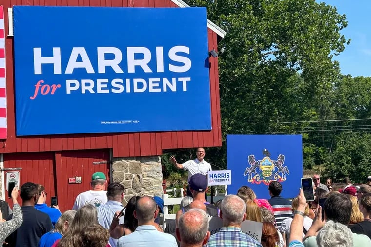 Gov. Josh Shapiro campaigns for Vice President Kamala Harris in Carlisle on Saturday.