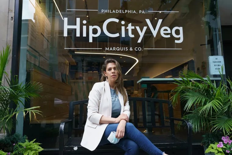 Nicole Marquis, the founder of HipCityVeg, in 2020 at the first location, 127 S. 18th St.